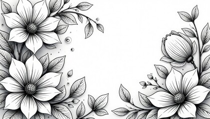 Wall Mural - Intricate line art, stylized blossoms, geometric arrangement, monochrome, abstract, textile