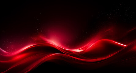 Aufkleber - a digitally rendered image shows vibrant red waves flowing across a dark black background, illuminat