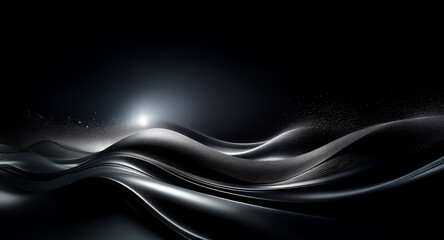 Aufkleber - abstract dark waves undulate across the scene, illuminated by a distant light source, creating a sen