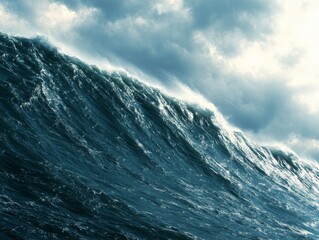 Poster - A huge ocean wave rises, sunlight filtering through for a translucent effect against a vibrant blue sky—perfect for adding text