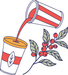 Poster - Vector cartoon cups of coffee and tea, colorful drink icons
