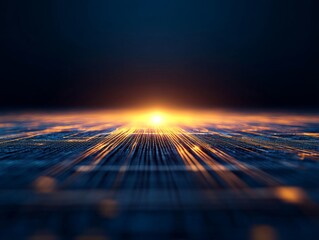 Fototapete - Abstract gold and blue lights blend seamlessly, forming dynamic streaks that create a glowing focal point and a soft gradient, with clear space for text