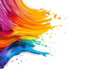 Poster - A colorful wave of abstract rainbow hues stretches diagonally, providing a striking visual element on a minimalist white backdrop, perfect for creative use