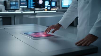 Poster - A cybersecurity expert types rapidly on a holographic keyboard, surrounded by glowing data streams in a modern control room at night, showcasing advanced technology