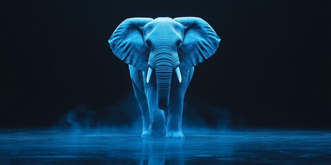 Poster - futuristic holographic blue elephant in digital space embracing advanced technologies