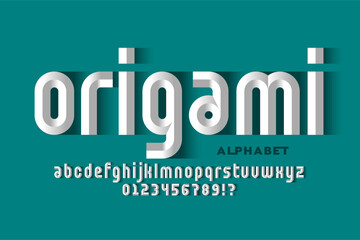 Poster - origami. paper craft style font, alphabet letters and numbers vector illustration