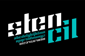 Poster - stencil. modern style font, alphabet letters and numbers vector illustration