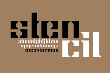Poster - stencil. modern style font, alphabet letters and numbers vector illustration