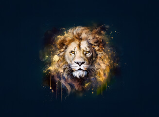 Poster - The majestic creature's artistic representation, hinting at untamed nature and regal power. A splash of color blends to define the feline's striking features, emphasizing its strength and dominance. T