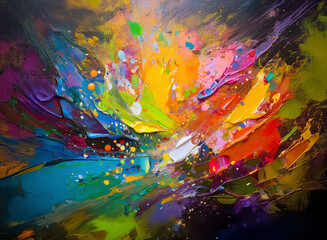 Aufkleber - Hints: The image shows an abstract artwork with vivid, colorful, and thick brushstrokes, with a sense of motion or explosion.

Abstract artwork, vibrant colors burst forth, showcasing dynamic brushstr