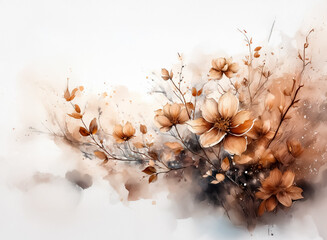 Aufkleber - Hint: This image showcases flowers in a watercolor style. The overall color palette is warm with brown, peach, and white tones.

Watercolor flowers in warm tones, a graceful display of peach and brown