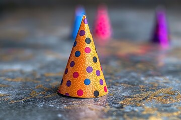 Poster - A brightly colored party hat stands out prominently on surface