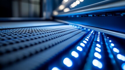 Aufkleber - A circuit board lit by blue and white LEDs showcases elegant design and fine craftsmanship, creating a tech-inspired atmosphere