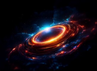Poster - Vibrant cosmic scene featuring a swirling nebula with orange and blue hues against a dark backdrop, resembling a celestial vortex in space.