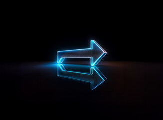 Poster - Illuminated blue arrow pointing right, standing on a reflective dark surface with a black background. The light glows brightly creating a neon effect.
