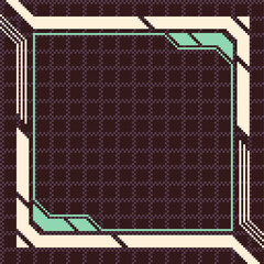 Poster - 8bit Futuristic Mechanical Screen Interface Frame on Dark Grid Background, Pixel Art Style Illustration