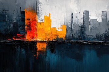 Poster - abstract cityscape rendered in paint with vibrant colors and reflection