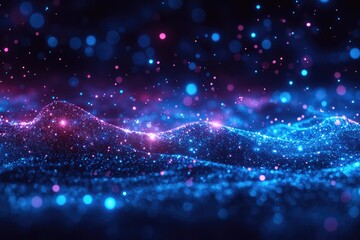 Poster - Abstract rendering of shimmering particles in blue and purple colors