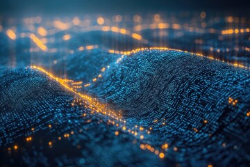 Poster - Abstract representation of data flowing across digital landscapes