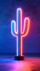 Poster - Illuminated against a deep blue backdrop, the neon cactus exudes a warm glow, blending art with ambiance. Its colorful design elevates minimalism, creating an inviting atmosphere