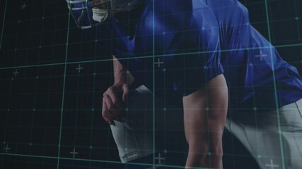 Poster - Wearing blue jersey, American football player with digital grid animation overlay