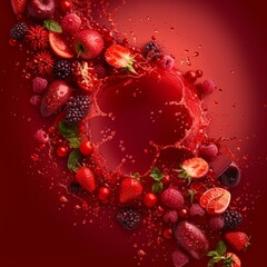 Wall Mural - dynamic burst of red exotic fruits
