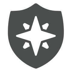 Fototapete - Star on safety emblem solid icon, marine navigation concept. Vector graphics. Sea sky star shield sign on white background, glyph style icon for mobile or web design.