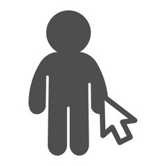 Poster - Human and mouse cursor solid icon, remote work concept. Vector graphics. Man, person with mouse pointer sign on white background, glyph style icon for mobile or web design.