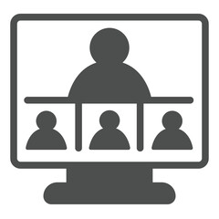Poster - Monitor screen and user conference solid icon, remote work concept. Vector graphics. Display with online team, call sign on white background, glyph style icon for mobile or web design.
