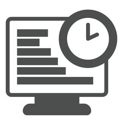 Fototapete - Monitor screen with chart and clock solid icon, remote work concept. Vector graphics. Market job, task schedule display sign on white background, glyph style icon for mobile or web design.