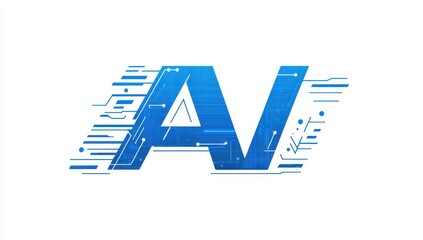 Poster - Futuristic AI technology logo with abstract circuit patterns and digital design