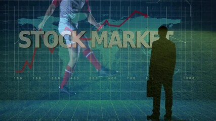 Poster - Observing animation of stock market text over soccer player with graph in background