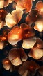 © Micro - A close up of golden ginkgo leaves with sparkling lights on a dark background in a vertical shot