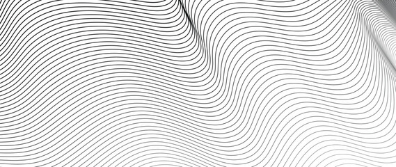 Wall Mural - abstract black and white blend line art background vector. wallpaper design with wavy line in motion