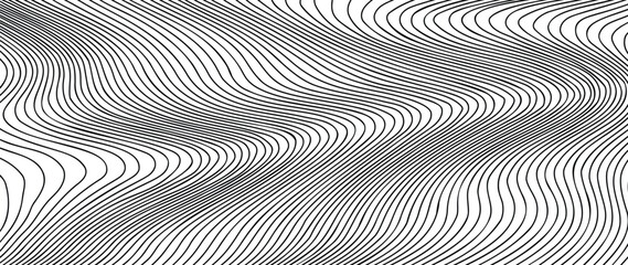Wall Mural - abstract black and white blend line art background vector. wallpaper design with wavy line in motion