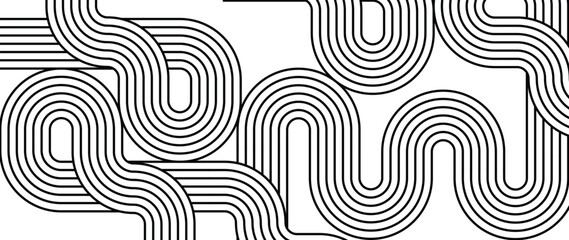Wall Mural - abstract black and white blend line art background vector. wallpaper design with wavy line in motion