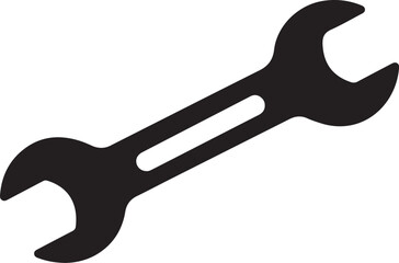 wrench silhouette shape, black and white vector illustration of hand tool spanner