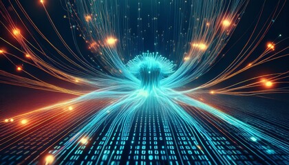 Fiber optics carrying computer virus attacking binary code
