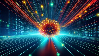Fiber optics carrying computer virus attacking binary code