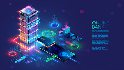 Leinwandbilder - mobile bank conceptual illustration. internet online banking on phone. access to money on bank card 