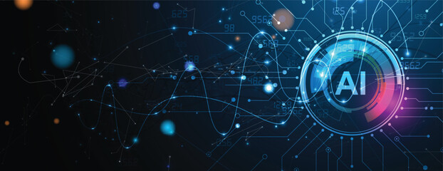 Fototapete - Futuristic blue abstract artificial intelligence and science data concept