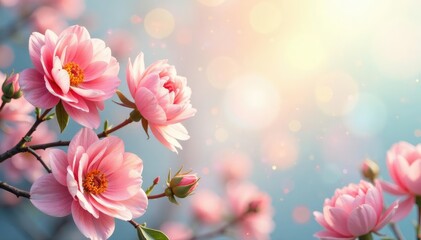 Wall Mural - Delicate floral tapestry, pastel hues, soft focus, pastel, blue, cotton