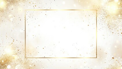 Poster - Elegant gold frame on a light beige background with shimmering particles