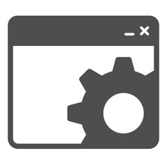 Poster - Workshop website with gear solid icon, repair service concept. Vector graphics. Page window and cogwheel sign on white background, glyph style icon for mobile or web design.