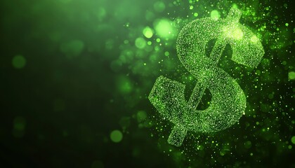 Poster - Abstract Green Dollar Sign With Glowing Particles Sustainable Finance, Green Economy, ESG Concepts.