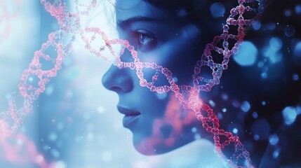 Poster - in a modern laboratory, a focused scientist studies dna structures, conducting complex experiments. 