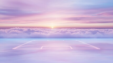 Poster - Dreamy Abstract Basketball Court in Sky Above Glowing Clouds at Sunset with Pastel Colors and Soft Light
