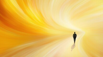Poster - A Male Runner Leaving a Digital Trail of Light in a Pastel Yellow Landscape