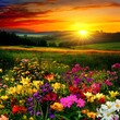 © BLUEE - Gorgeous sunrise vivid colors and flowers, generation AI