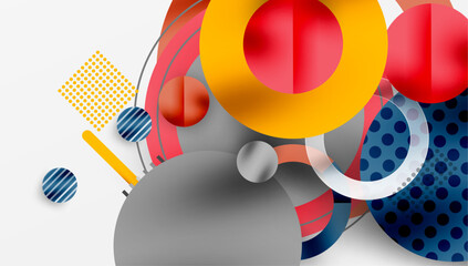 Aufkleber - Abstract shapes, vibrant colors, overlapping circles, lines, dots. Modern design, dynamic composition, playful elements, flat style.